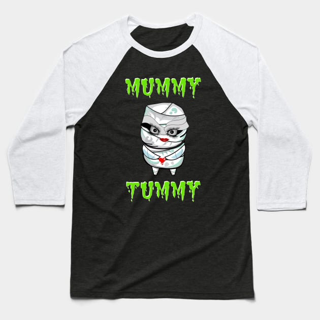 Expecting Mother Cute Halloween Mummy Tummy Baseball T-Shirt by egcreations